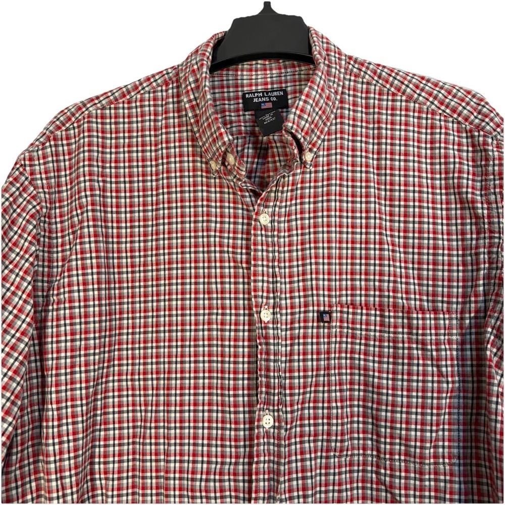 Ralph Lauren Jeansโ Co. Red Check Striped Long Sleeve Button Shirt L